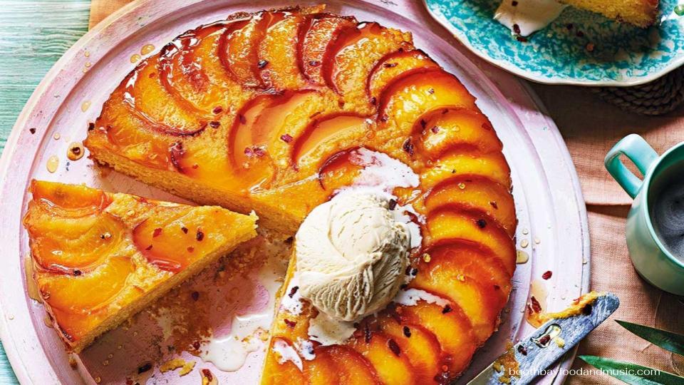 Hot Honey Peach Upside-Down Cake